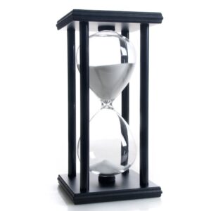 hourglass 60 minutes white sand timer, black wooden frame sandglass