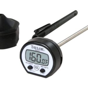 Taylor Precision 9840RB Instant Read Pocket Thermometer, Digital, -40° to 302°F (-40° to 150°C) Temperature Range, 1°F Accuracy, 0.3" LCD readout, Step Down Probe, Protective Rubber Boot