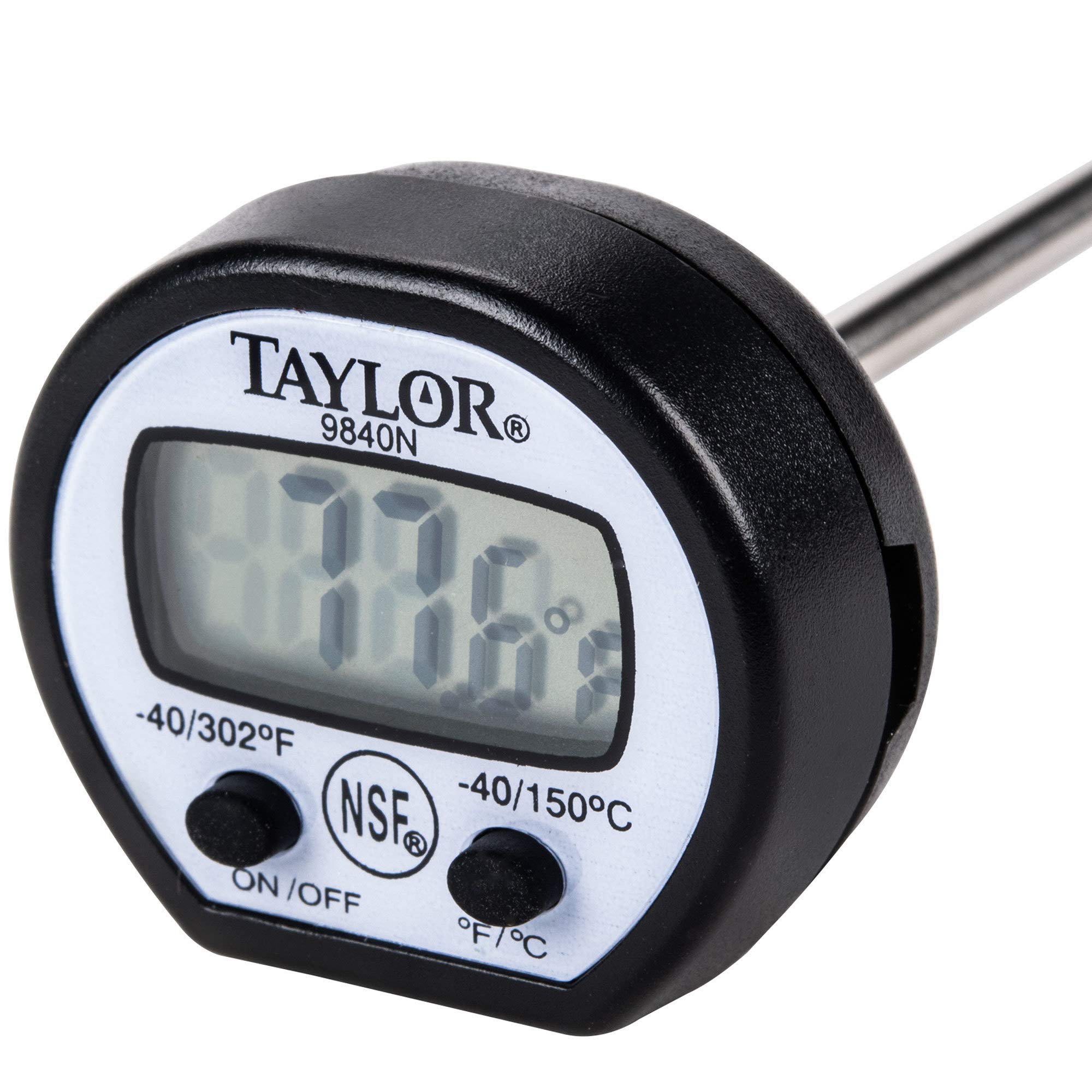 Taylor Precision 9840RB Instant Read Pocket Thermometer, Digital, -40° to 302°F (-40° to 150°C) Temperature Range, 1°F Accuracy, 0.3" LCD readout, Step Down Probe, Protective Rubber Boot