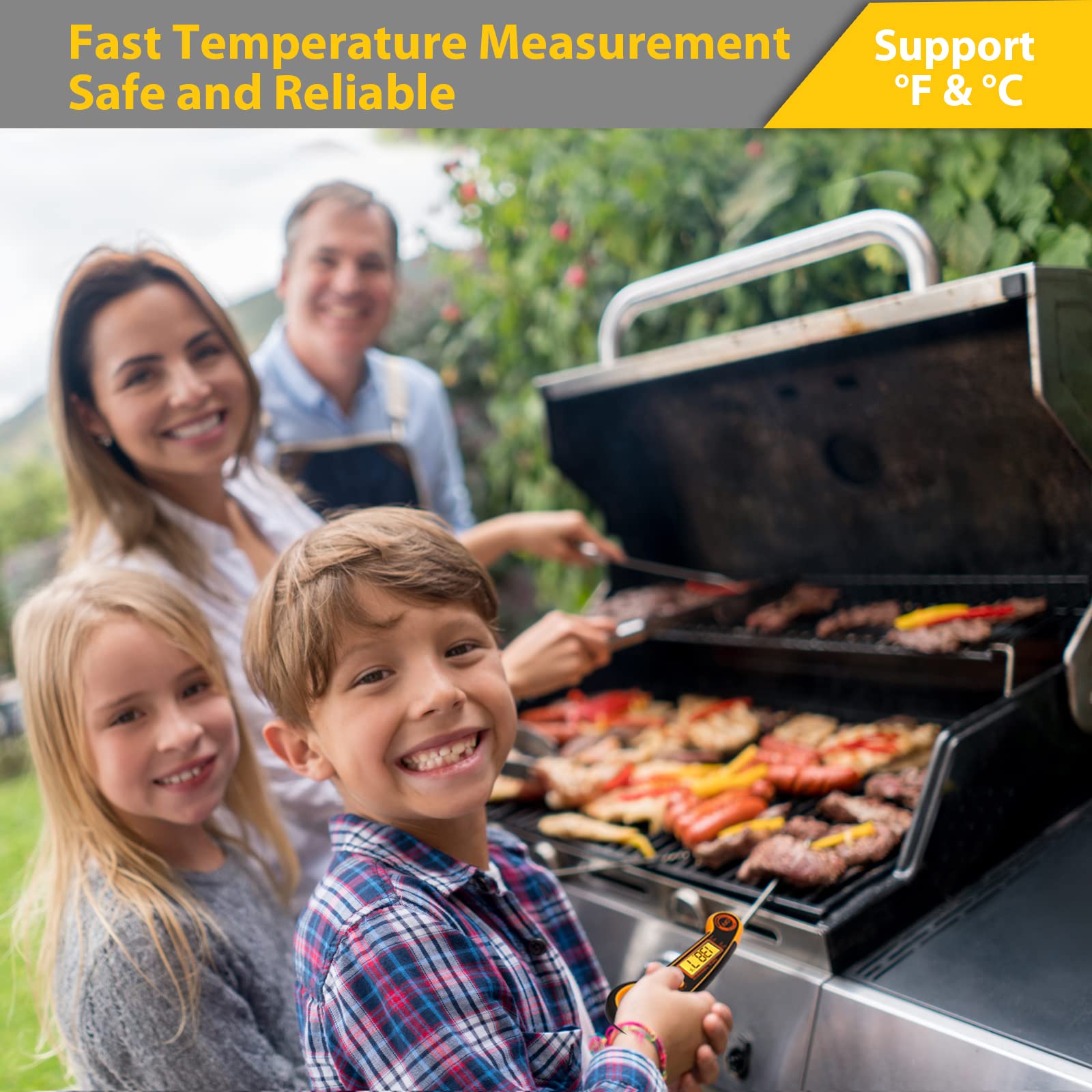 Guoduney Meat Thermometer, Instant Read Temperature, Auto Turn On Off, Backlight, Bulit-in Magnet, Foldable Probe for Kitchen Cooking BBQ Smoker Grilling Fry