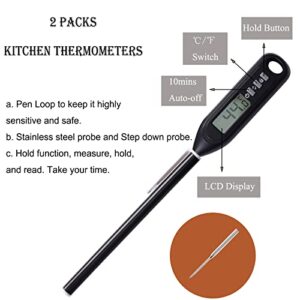 GEMGIMY 2 Pack Instant Read Meat Thermometer, Kitchen Cooking Thermometer, Candy/Deep Fry Thermometer, Kitchen Thermometer for BBQ Grill, Roast, Milk, Yogurt, Coffee, Bath Water, Baking Temperature