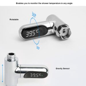 Shower Thermometer Led Digital Display Baby Bath Water Fahrenheit Celsius Thermometer 360°Rotating Screen for Home Bathroom Kitchen (Silver)