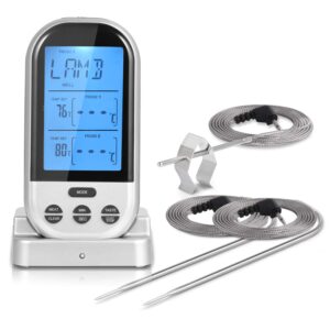 adoric wireless meat thermometer,remote cooking food barbecue digital grill thermometer with dual probe for oven smoker grill bbq thermometer
