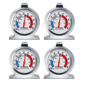 4 pack refrigerator thermometer -30-30 deg c/-20-80 deg f, classic fridge thermometer large dial with red indicator thermometer for freezer refrigerator cooler