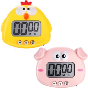 2 pieces kitchen timer magnetic animal digital countdown timer kid timers lcd display cute cartoon timer for kitchen cooking bake accessories sport game classroom