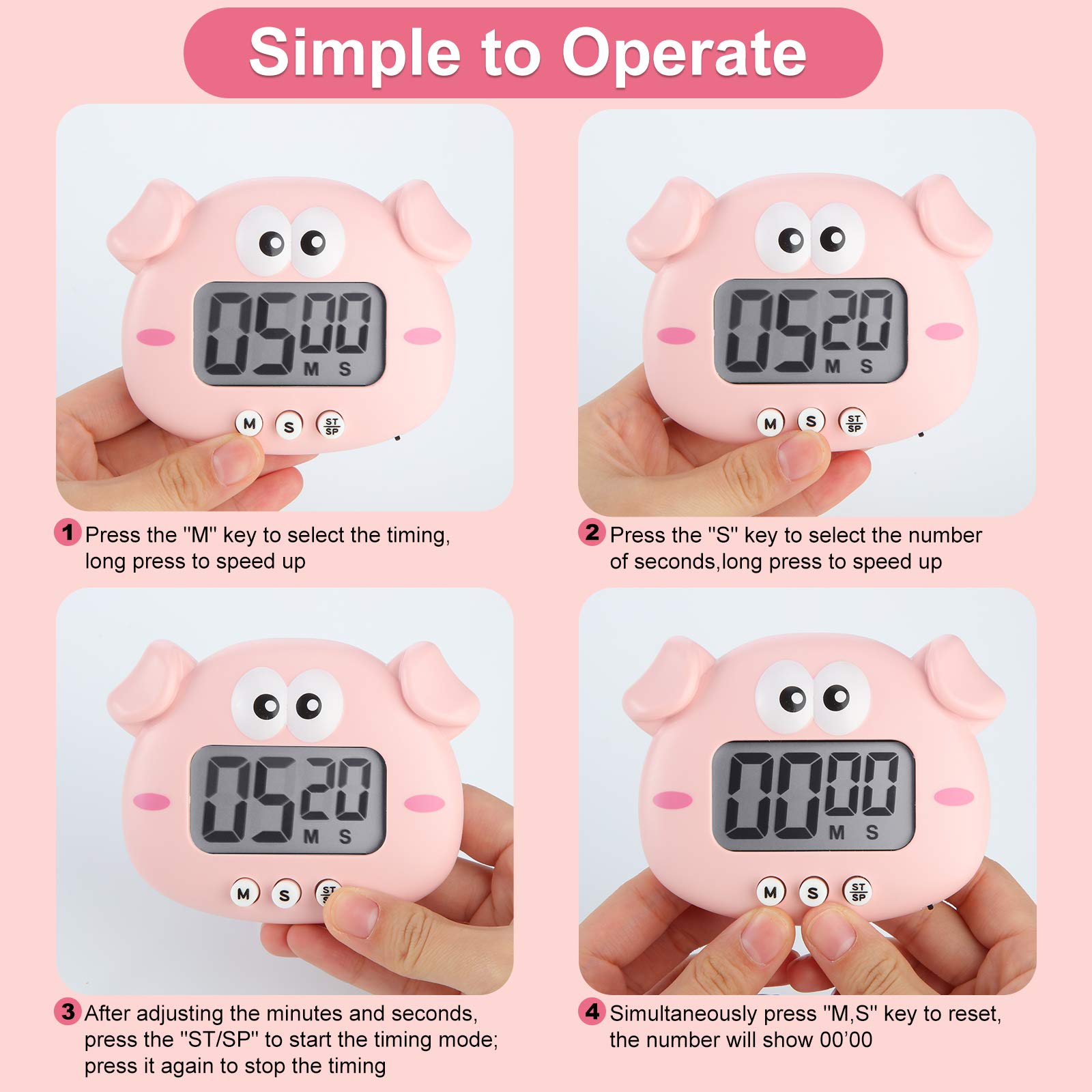 2 Pieces Kitchen Timer Magnetic Animal Digital Countdown Timer Kid Timers LCD Display Cute Cartoon Timer for Kitchen Cooking Bake Accessories Sport Game Classroom