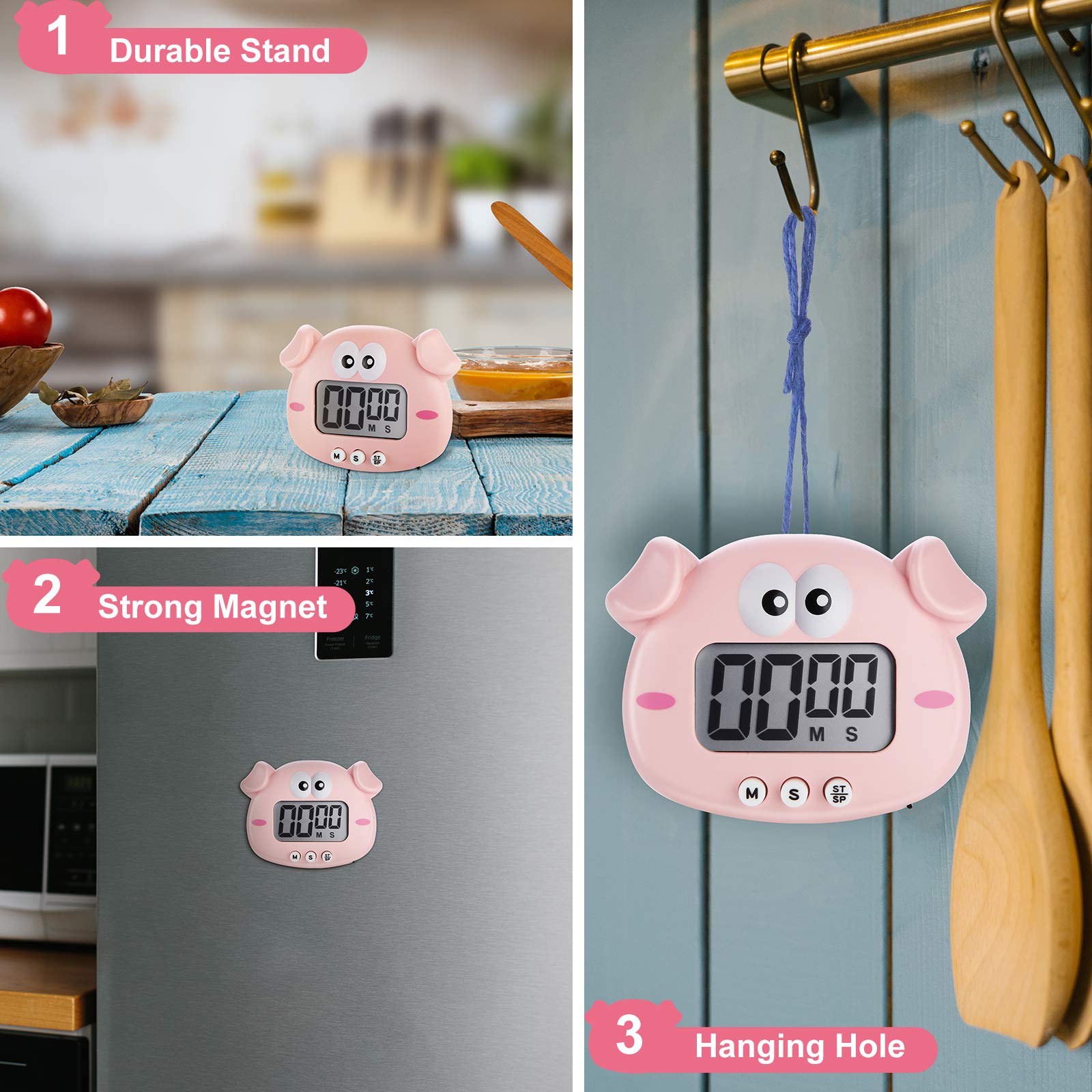 2 Pieces Kitchen Timer Magnetic Animal Digital Countdown Timer Kid Timers LCD Display Cute Cartoon Timer for Kitchen Cooking Bake Accessories Sport Game Classroom