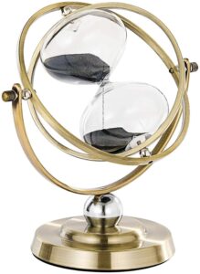suliao large brass hourglass timer 60 minutes, antique rotating black sand clock, vintage reloj de arena, metal sand watch 60 min, unity 1 hour glass sandglass for gifts, home, desk, office decor