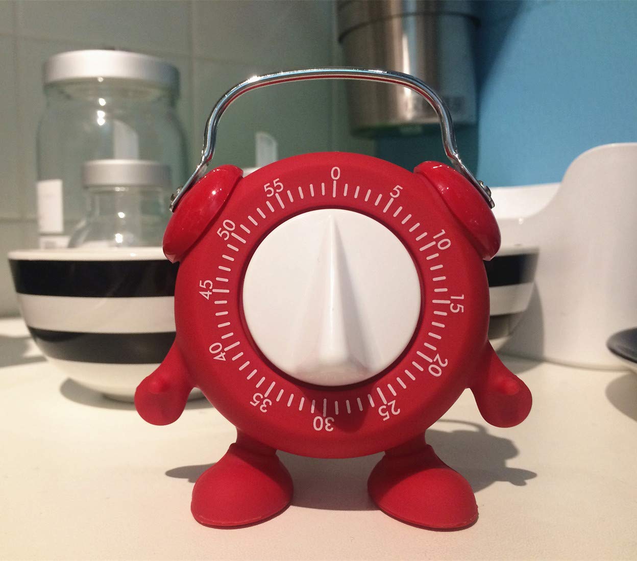 Keleely Kitchen Timer, for Baking Teaching Cooking Egg Potty Training Cute 60 Mins Twist Wind-Up Timer with Ring Alert, No Battery (Red)