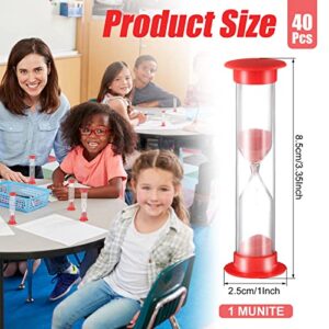 Set of 40 Pcs Sand Timer for Kids 1 Minute Sand Timer Classroom 1 Minute Timer Acrylic Covered Hourglass Timer Red Sand Clock for Preschool Teacher Supplies, 3.35 x 0.98 x 0.98 Inches