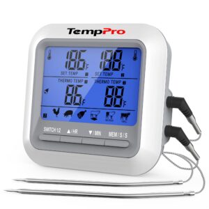 temppro g17 meat thermometer for oven cooking smoker grilling kitchen bbq dual probe digital grill thermometer with large lcd backlight timer mode