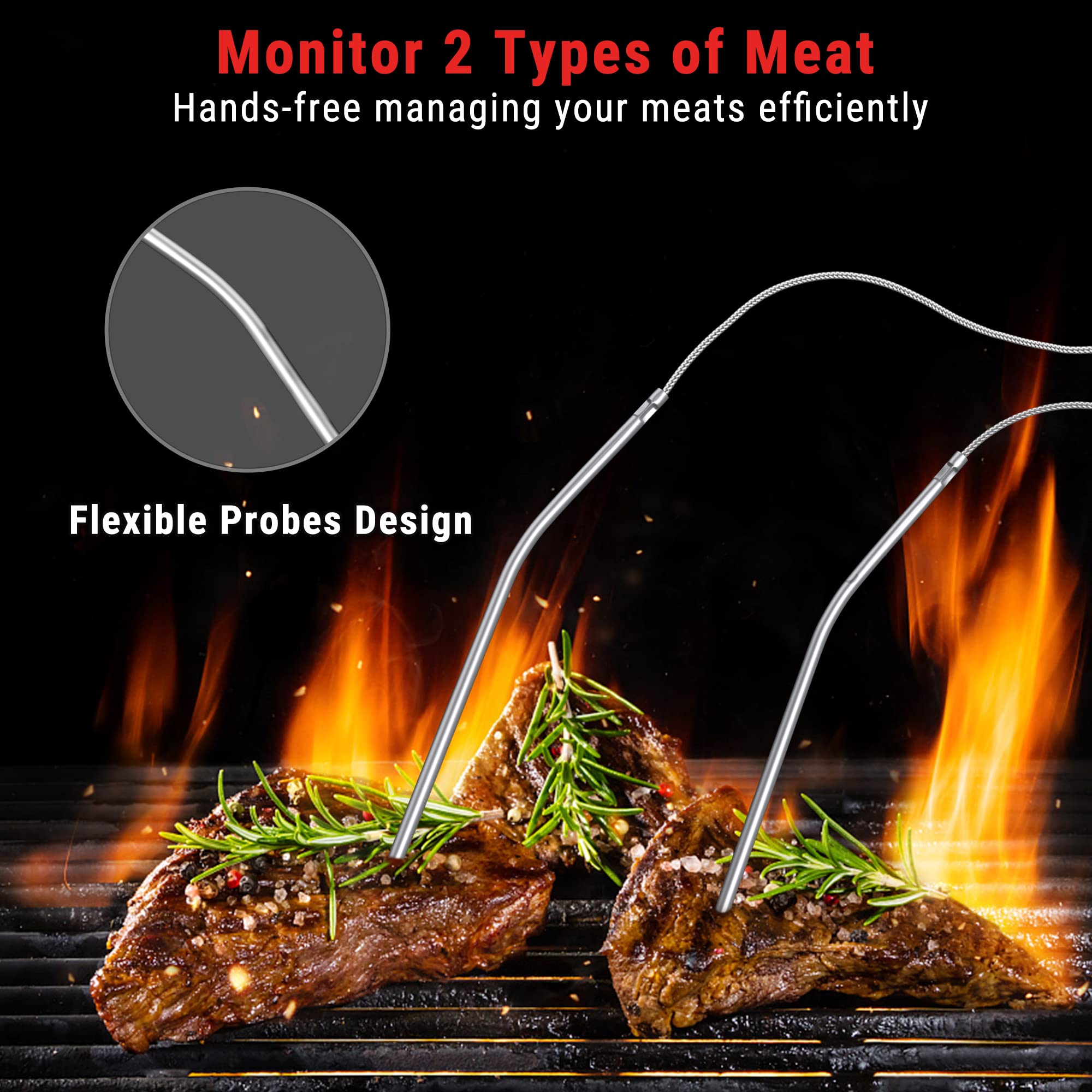 TempPro G17 Meat Thermometer for Oven Cooking Smoker Grilling Kitchen BBQ Dual Probe Digital Grill Thermometer with Large LCD Backlight Timer Mode