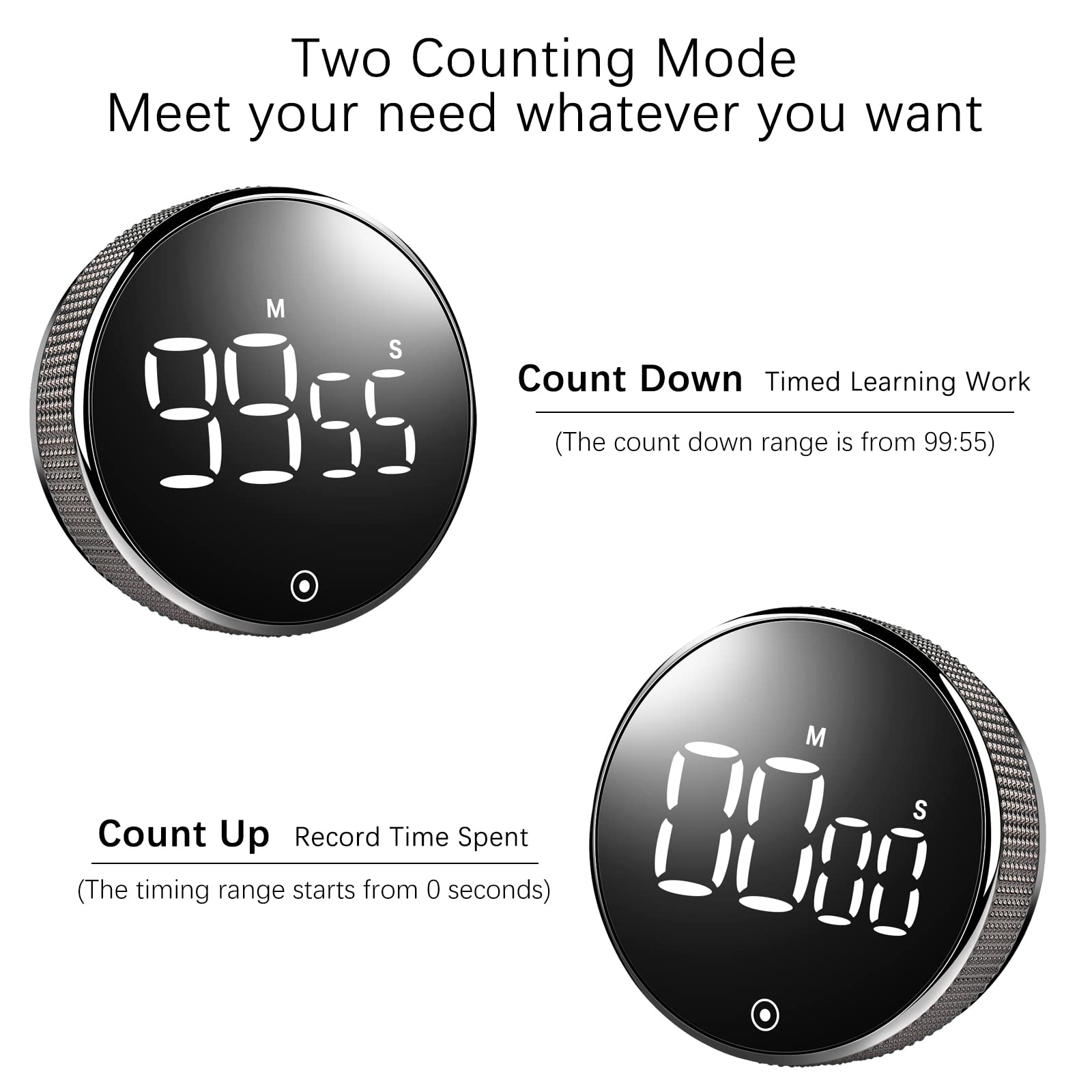 Gvtufeil Cooking Timer, Digital Kitchen Timer with LED Digital Display Visual Rotary Magnetic Countdown Countup Timer for Cooking Baking Studying Teaching, Easy for Seniors and Kids to Use