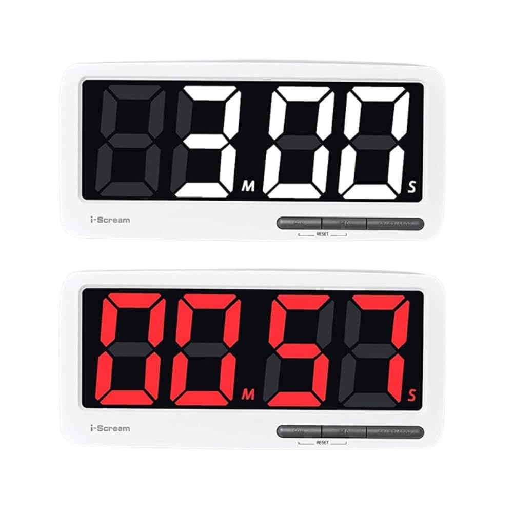 i-Scream LED Big Timer - Extra Large 7.3" Display Digital Timer with 3 Brightness Settings, 4 Alarms and 3 Volume Levels, Battery-Powered Magnetic Countdown Timer for Home, Cooking, Studying, Fitness