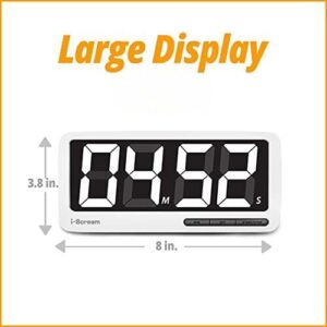 i-Scream LED Big Timer - Extra Large 7.3" Display Digital Timer with 3 Brightness Settings, 4 Alarms and 3 Volume Levels, Battery-Powered Magnetic Countdown Timer for Home, Cooking, Studying, Fitness