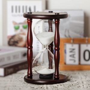 Large Hourglass Timer 60 Minute, Decorative Wooden Sand Timer Home Decor, 1 Hour Glass White Sand Clock