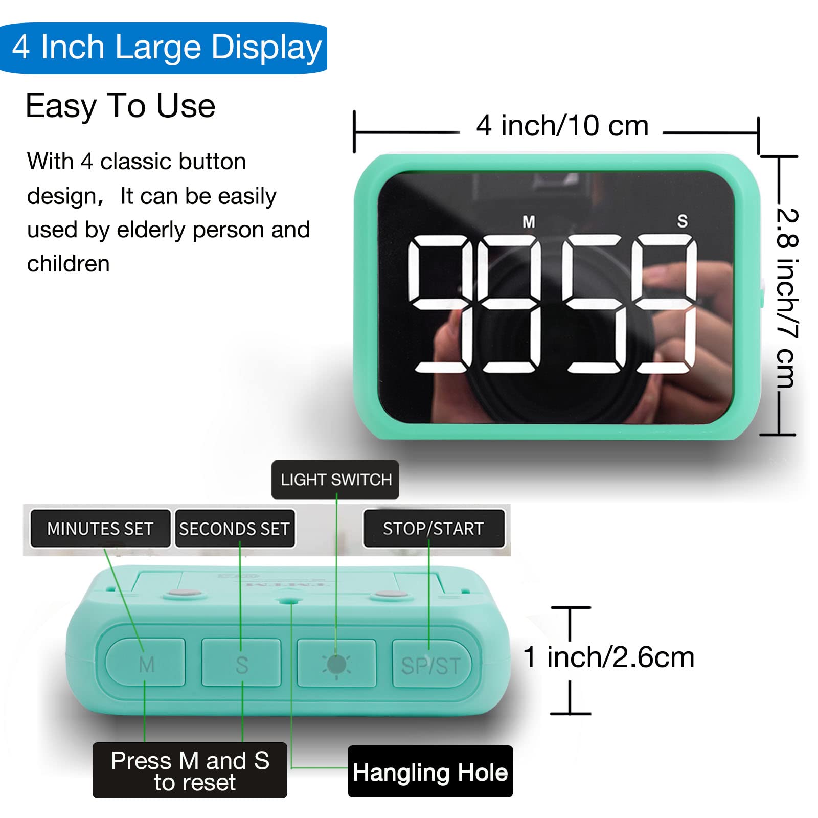 2 Pack Digital Kitchen Timer for Cooking, Large Magnetic Countdown Visual Classroom Timer for Kids, with Continuous Light Function for Teachers and Students