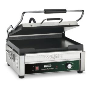 Waring Commercial WFG275T Full Sized 14" x 14" Flat Toasting Grill, 20 Minute Countdown Timer, 120V, 1800W, 5-15 Phase Plug