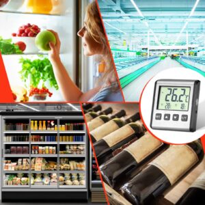 2 Pieces Digital Refrigerator Thermometer Freezer Thermometer Stainless Panel Thermometer High and Low Freezer Temperature Alarm with Sensor Magnet Probe LCD for Fridge Room kitchen