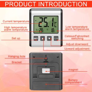 2 Pieces Digital Refrigerator Thermometer Freezer Thermometer Stainless Panel Thermometer High and Low Freezer Temperature Alarm with Sensor Magnet Probe LCD for Fridge Room kitchen