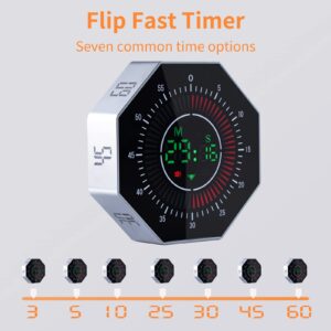 Ousmile Flip Visual Timer, 60-Minute Countdown Pomodoro Timer for Kids and Adults, Magnetic Productivity Timer for Cooking Office, Kitchen, Classsroom, Work