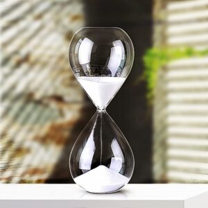 Falytemow 60 Minutes Hourglass Sand Timer Glass Sand Timer Egg Hourglass for Kitchen Child Brushing Teeth School Teaching White