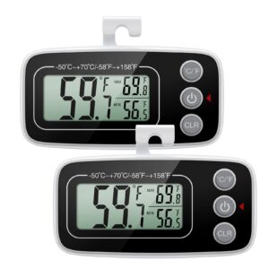oria refrigerator thermometer, digital freezer fridge with thermometer max and min display for room, refrigerator, kitchen, large lcd display, 2 pack, black