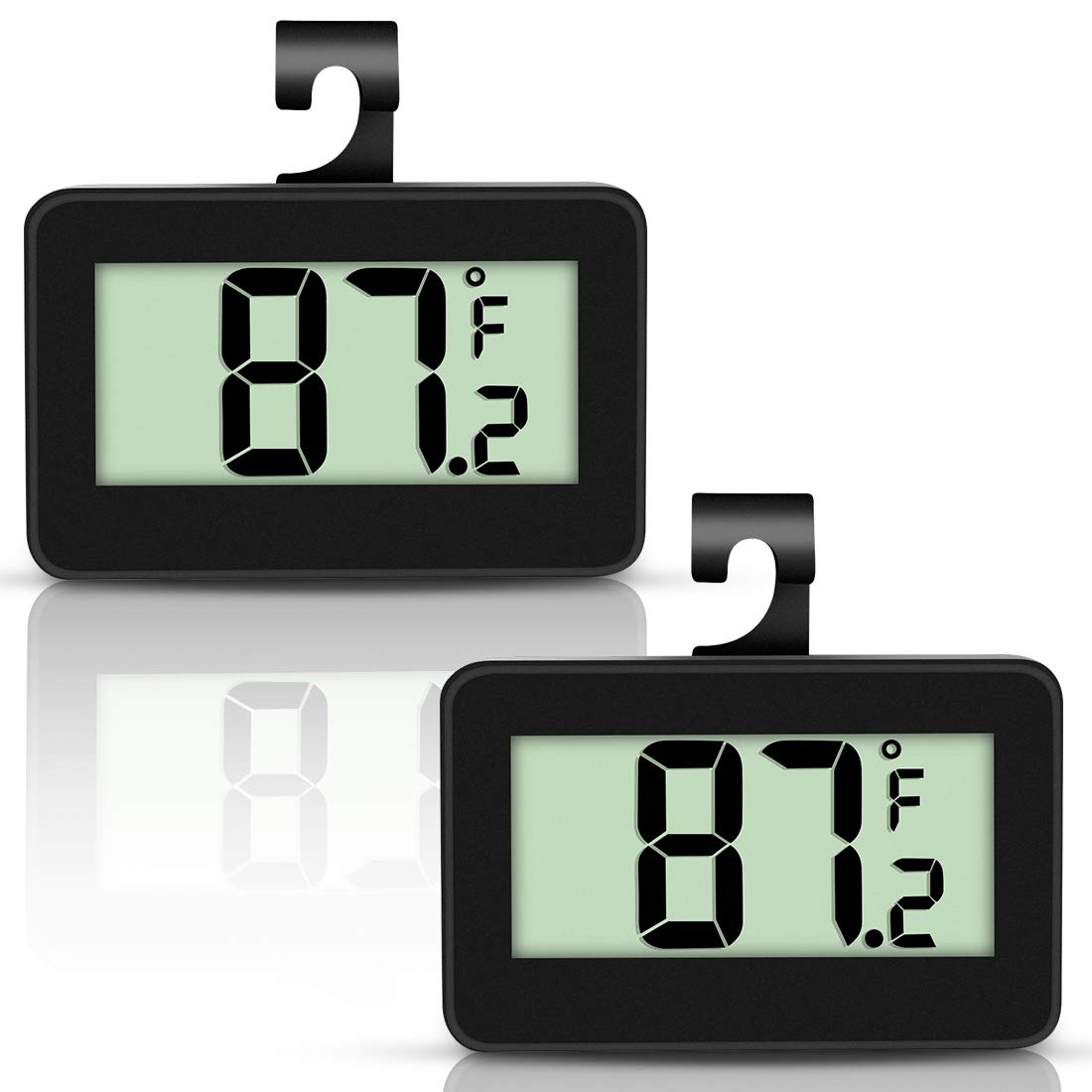 Mini Refrigerator Thermometer, Digital Fridge Freezer Temperature Monitor with Hook & Large LCD Display for Indoor/Outdoor (Black)