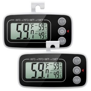 oria refrigerator thermometer, digital indoor thermometer, upgraded version freezer fridge thermometer with large lcd display, max and min display for room, refrigerator, kitchen, 2 pack