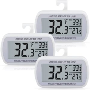 aevete 3 pack waterproof digital refrigerator thermometer large lcd, freezer room thermometer with magnetic back, no frills easy to read