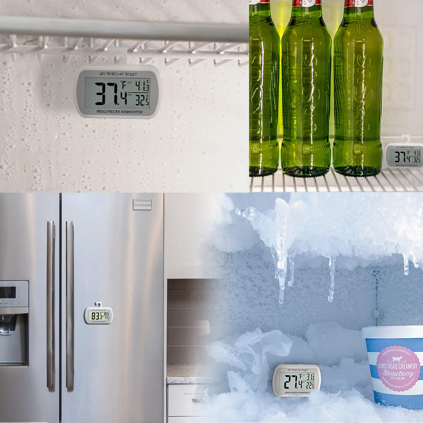 AEVETE 3 Pack Waterproof Digital Refrigerator Thermometer Large LCD, Freezer Room Thermometer with Magnetic Back, No Frills Easy to Read