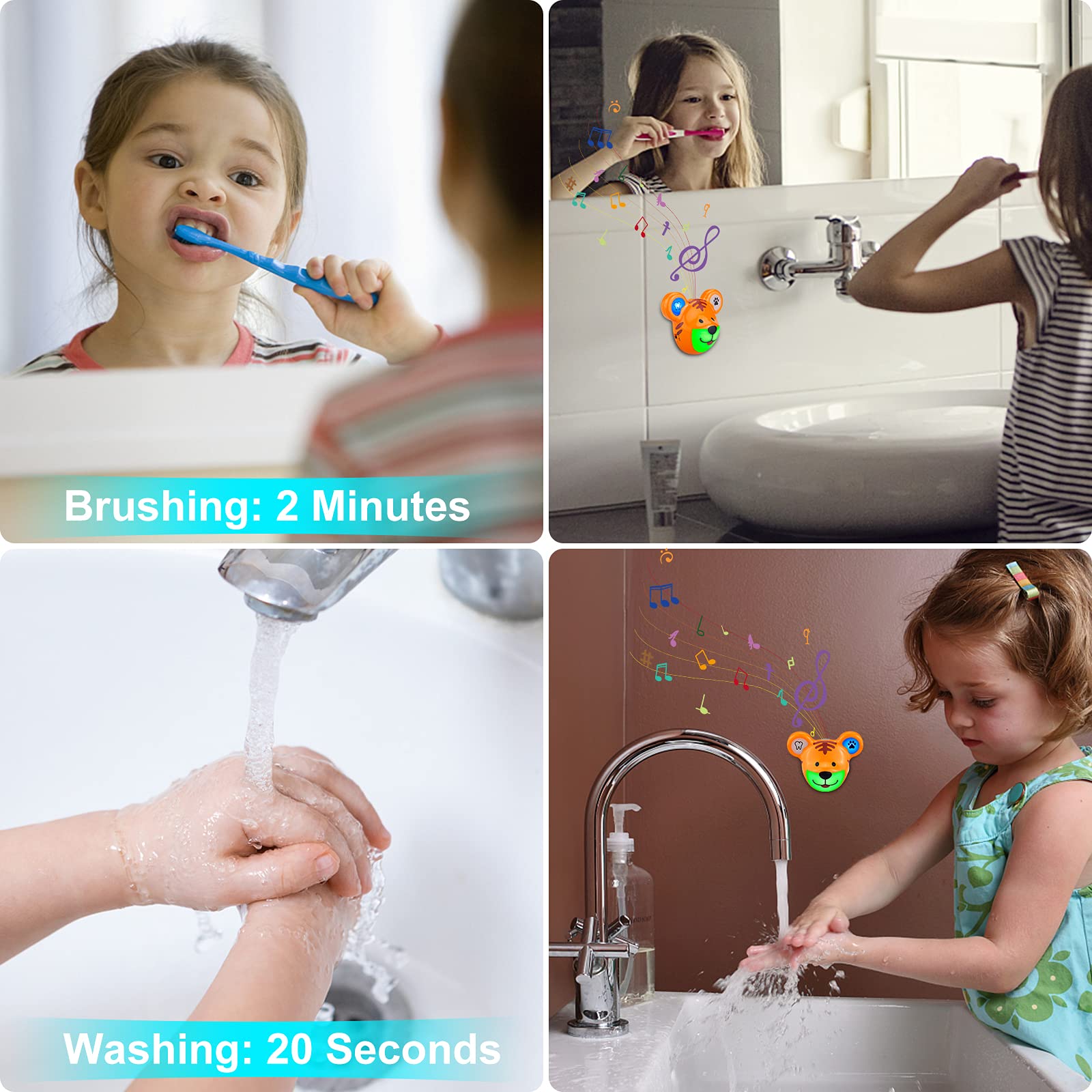 HONGUT Musical Timer for Kids Rechargeable Battery 2 Minute Toothbrush Timer and 20 Seconds Bathroom Hand Wash Timer with LED Color Light, 3 Volume Options Musical Timer for Children-T