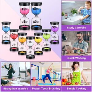 9 Pieces Sand Timer Colorful Hourglass Sand Clock Timer 1/3/5/10/15/20/30/45/60 Minutes Sandglass Timer for Kitchen Home Office Classroom Games Cooking Kids, 9 Colors