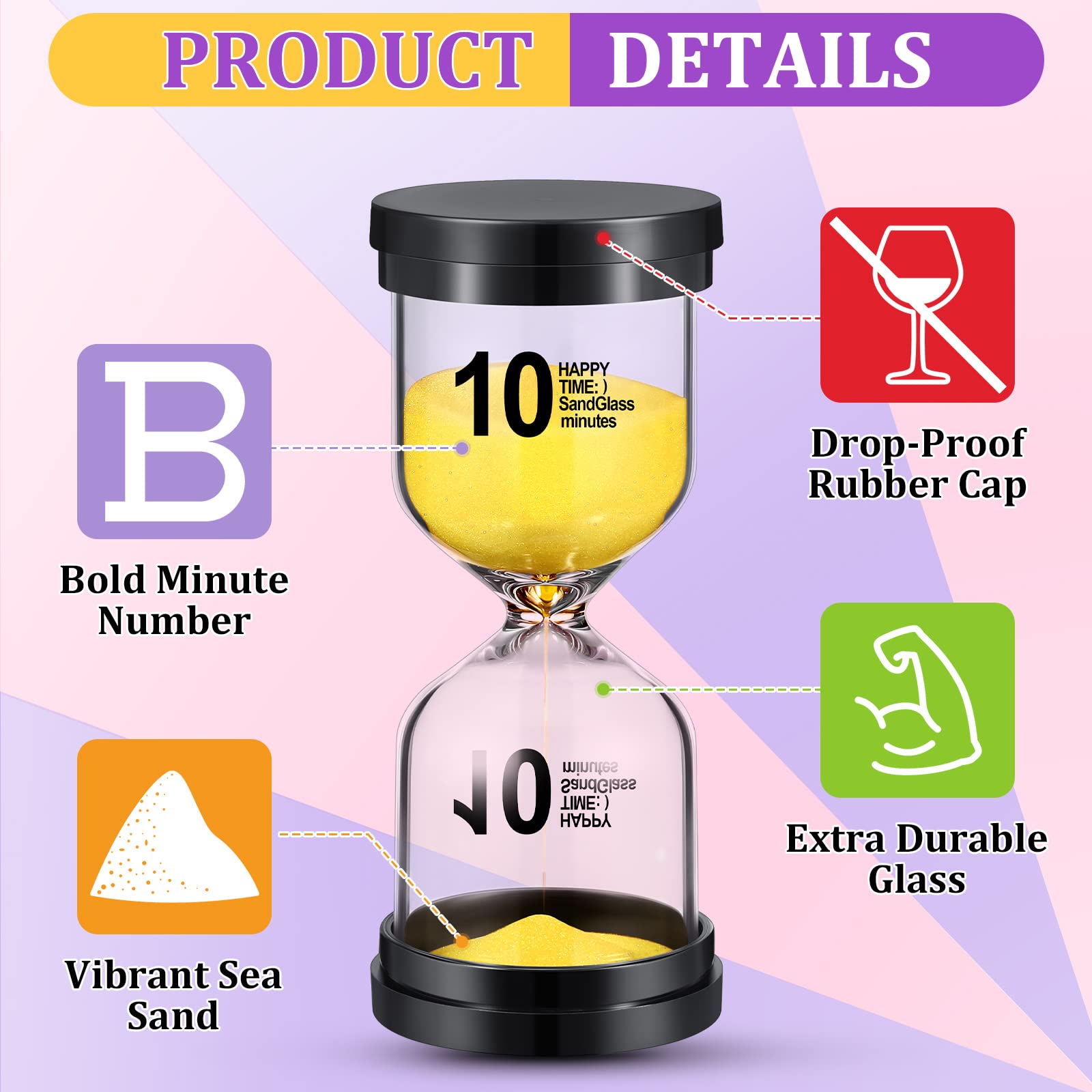 9 Pieces Sand Timer Colorful Hourglass Sand Clock Timer 1/3/5/10/15/20/30/45/60 Minutes Sandglass Timer for Kitchen Home Office Classroom Games Cooking Kids, 9 Colors