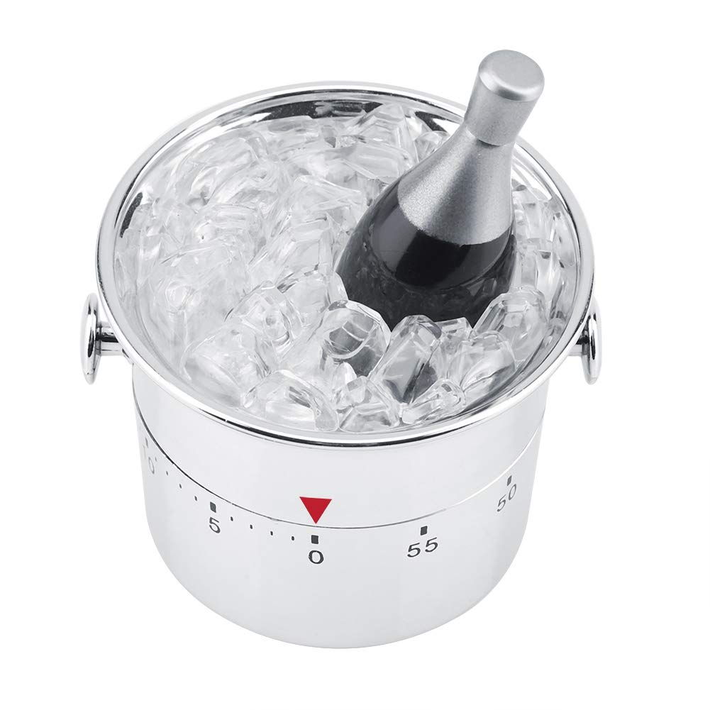 Wine Cooler Bucket Shaped Kitchen Timer, Bucket Shaped 60 Minutes Kitchen Timer Stainless Steel Mechanical Wind-Up Timer, Kitchen Gadgets, Cute Time Management Tool for Cooking Teaching Learning