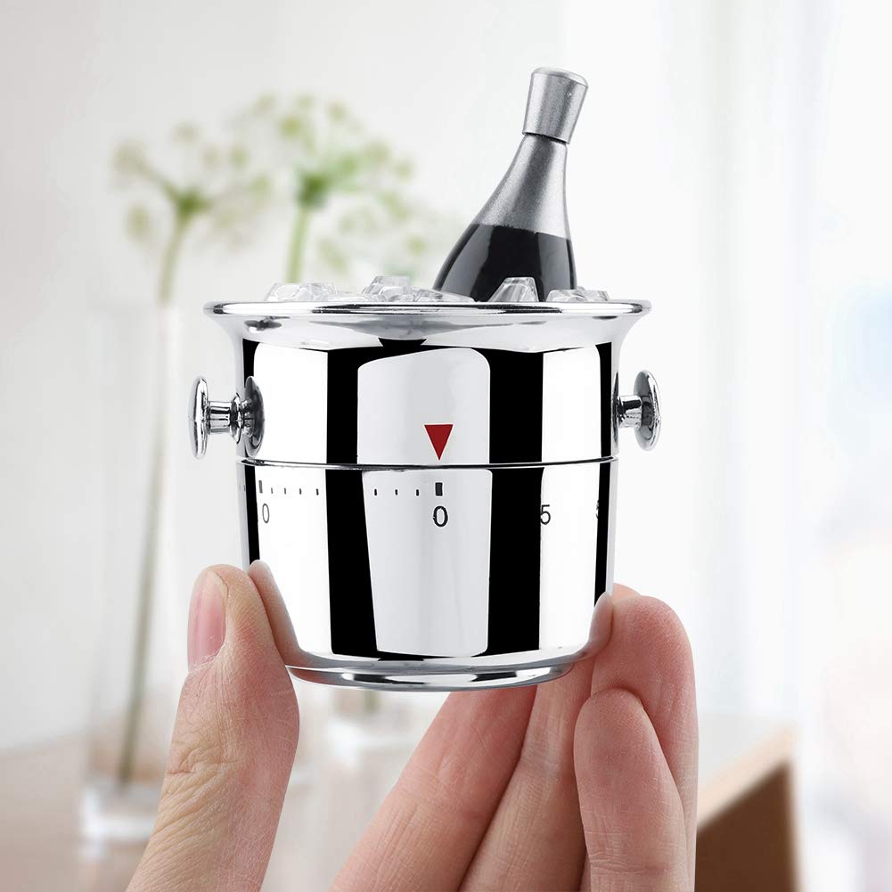 Wine Cooler Bucket Shaped Kitchen Timer, Bucket Shaped 60 Minutes Kitchen Timer Stainless Steel Mechanical Wind-Up Timer, Kitchen Gadgets, Cute Time Management Tool for Cooking Teaching Learning