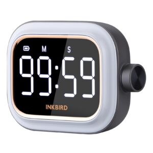 inkbird visual magnetic timer with led backlit display with rechargeable battery, adjustable volume& countdown/up clock for reading, studying, fitness and cooking