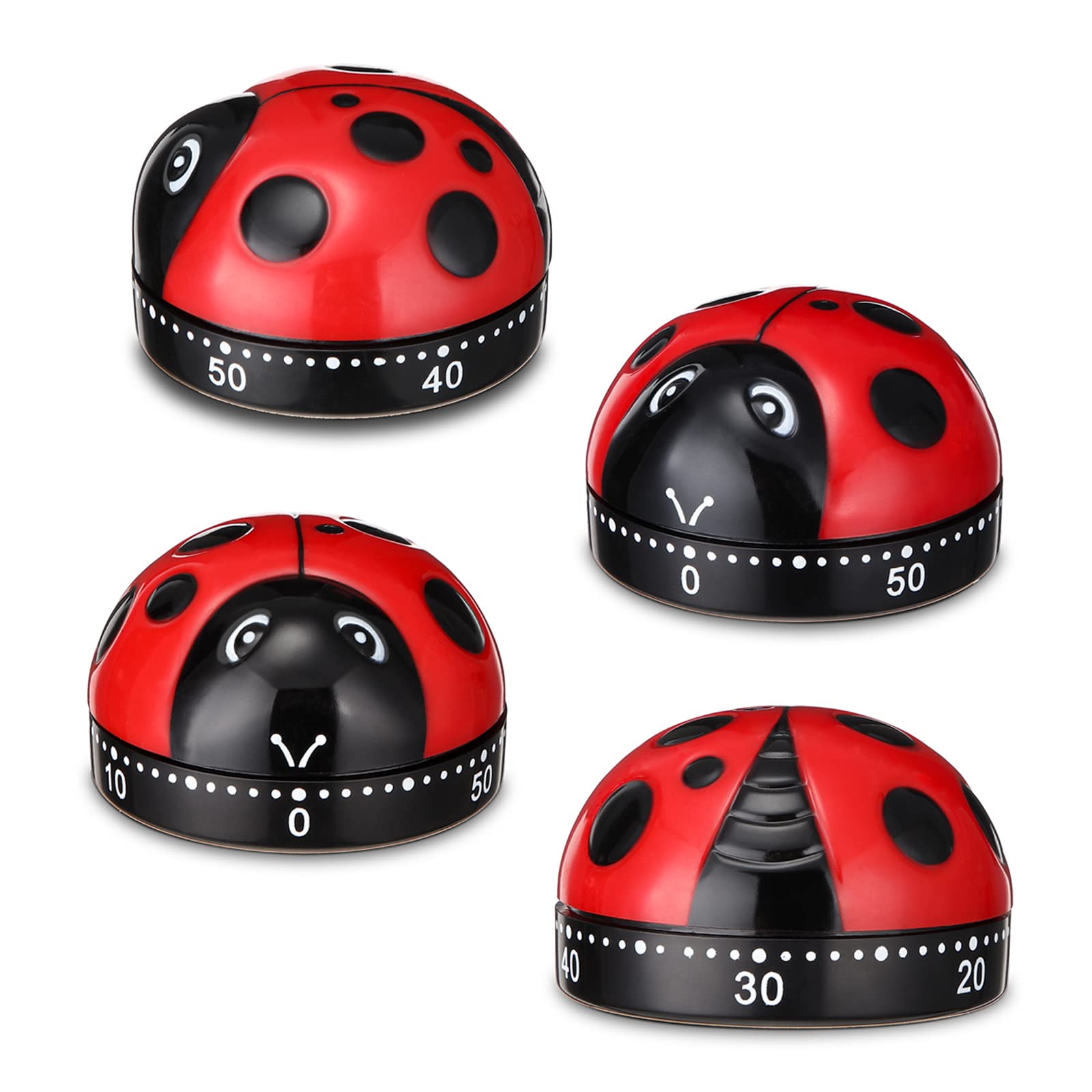 4 Pcs Ladybug Kitchen Timers for Cooking Cute Ladybug Cooking Timer 60 Minute Mechanical Timer Red Black Kitchen Alarm Clock for Kids Reading Do Sports Baking Gifts, No Battery Required