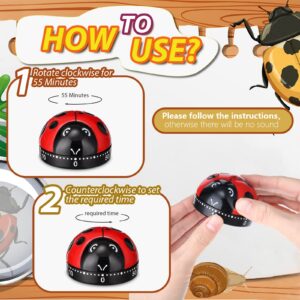 4 Pcs Ladybug Kitchen Timers for Cooking Cute Ladybug Cooking Timer 60 Minute Mechanical Timer Red Black Kitchen Alarm Clock for Kids Reading Do Sports Baking Gifts, No Battery Required