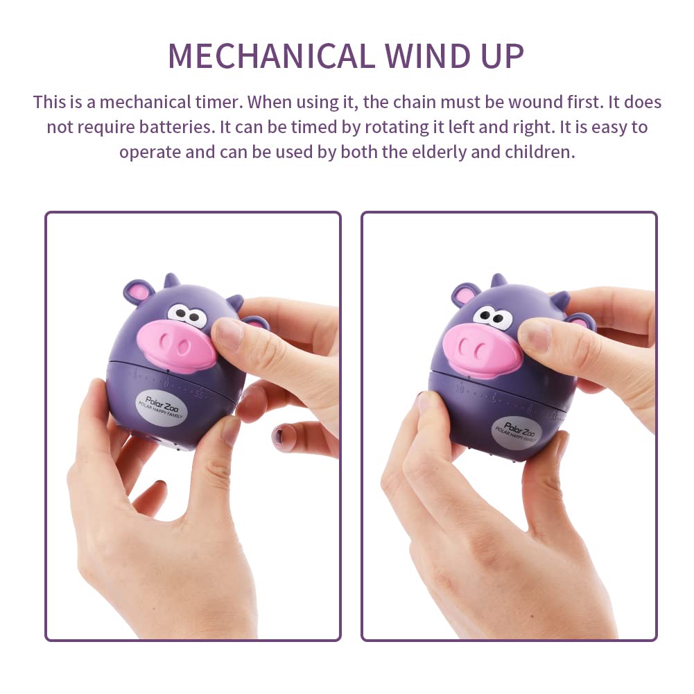 2 Pack Kitchen Timer with Cute Cartoon, Mechanical Animal Timer For Kids, 60 Minute Wind up Timer for Cooking, Sports, Reading(Bull and Bear)