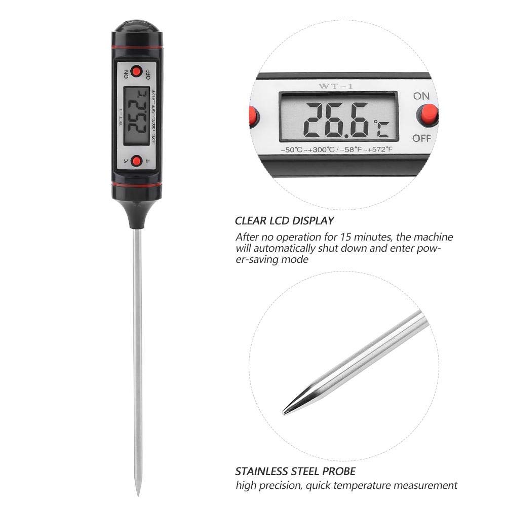 Digital Meat Thermometer, Akozon WT-1 Instant Read Digital Thermometer Probe Electronic Kitchen BBQ Food Meat Temperature Gauge Tester for Grilling BBQ Smoker Chefs