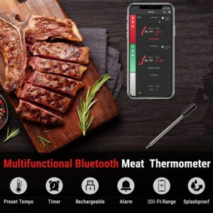 Meat Thermometer Wireless, BVRONA 300FT Bluetooth Meat Thermometer for Grilling and Smoking, IP67 Waterproof ，Dishwasher Safe for BBQ Oven Grill Smoker Cooking Gifts for Men Women