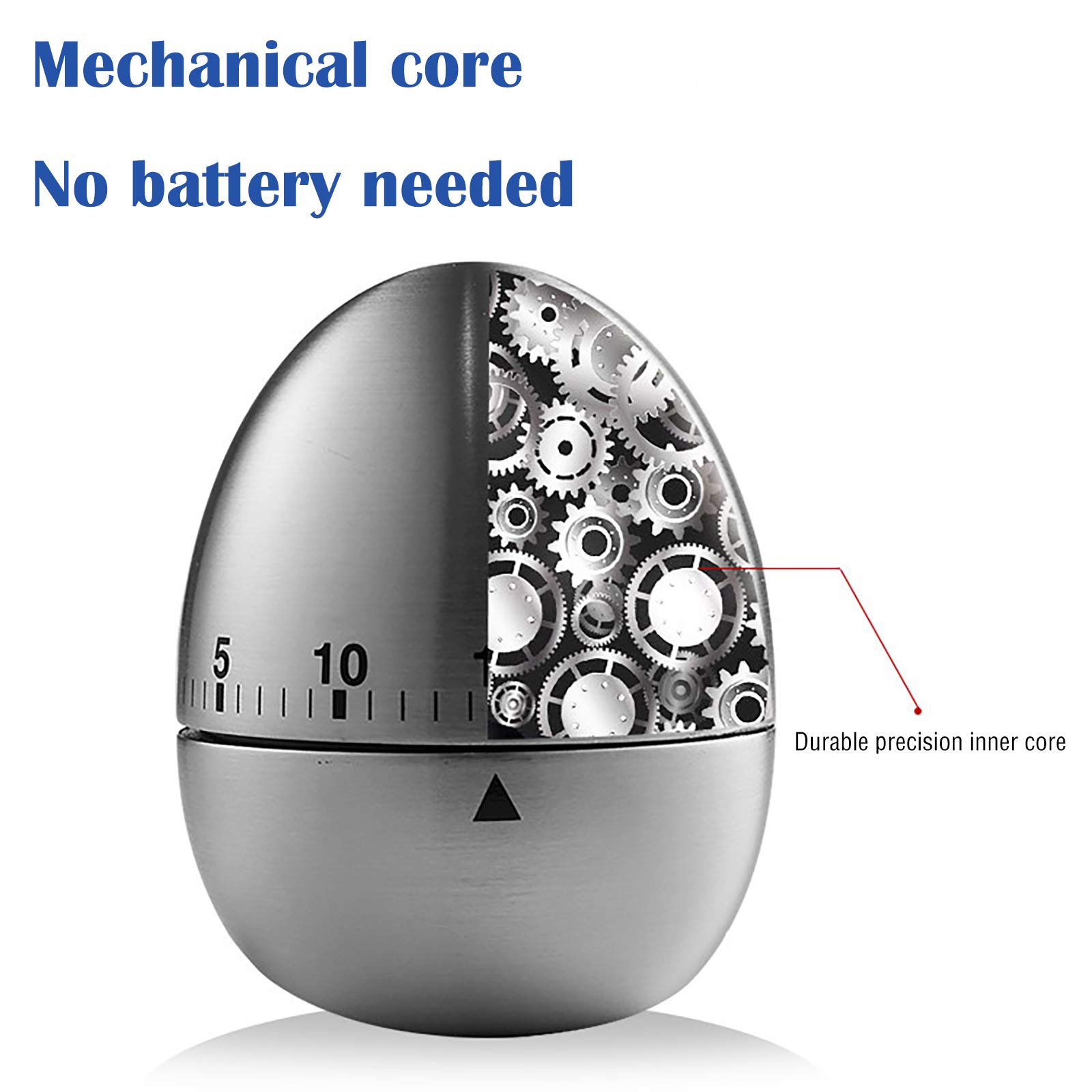 U/S Egg Kitchen Timer Cute Manual,Stainless Steel Metal Mechanical Visual Countdown Cooking Timer with Loud Alarm for Kids Cooking Tools