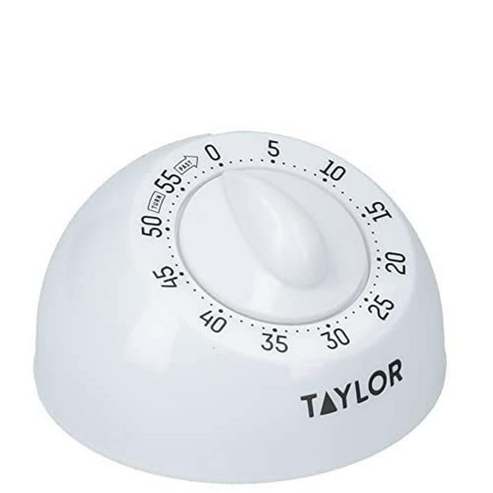 Taylor Kitchen Timer, Classic Mechanical Cooking and Baking Countdown Rotating Alarm, 60 Minutes, White