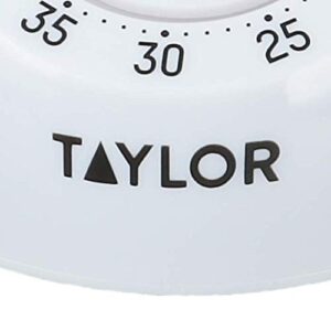 Taylor Kitchen Timer, Classic Mechanical Cooking and Baking Countdown Rotating Alarm, 60 Minutes, White