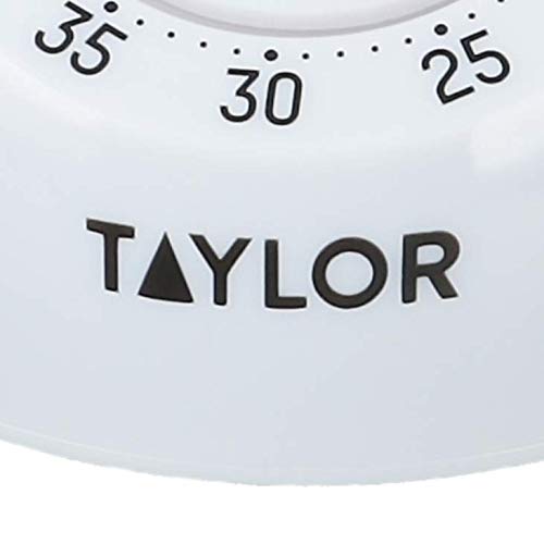 Taylor Kitchen Timer, Classic Mechanical Cooking and Baking Countdown Rotating Alarm, 60 Minutes, White