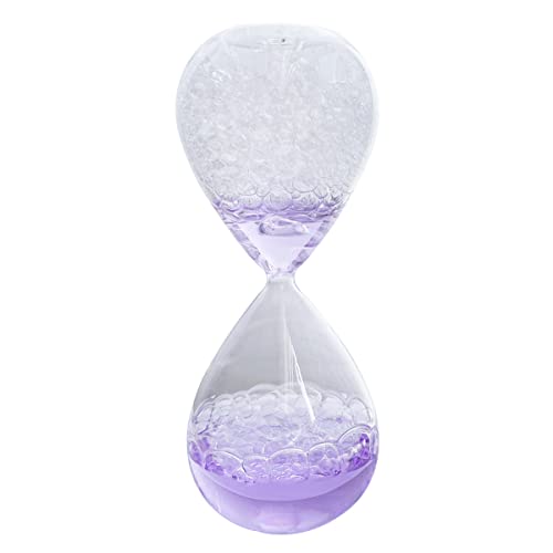 Handmade Timer Bubble Singing Dream Foam Crystal Hourglass Glass Craft for Lover Birthday Present 8 Inch 20 cm High -Purple