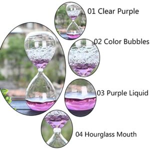 Handmade Timer Bubble Singing Dream Foam Crystal Hourglass Glass Craft for Lover Birthday Present 8 Inch 20 cm High -Purple