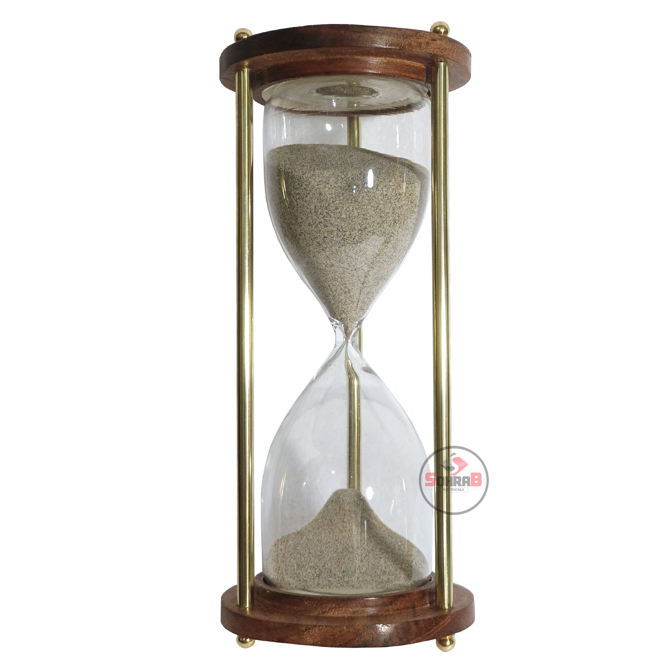 Rosewood Brass Hourglass with Qoute 7 inches 30 Minute Sand Timer | Sand Clock | Timer with Sparkling Natural Sand for Home & Kitchen Office Table Desk