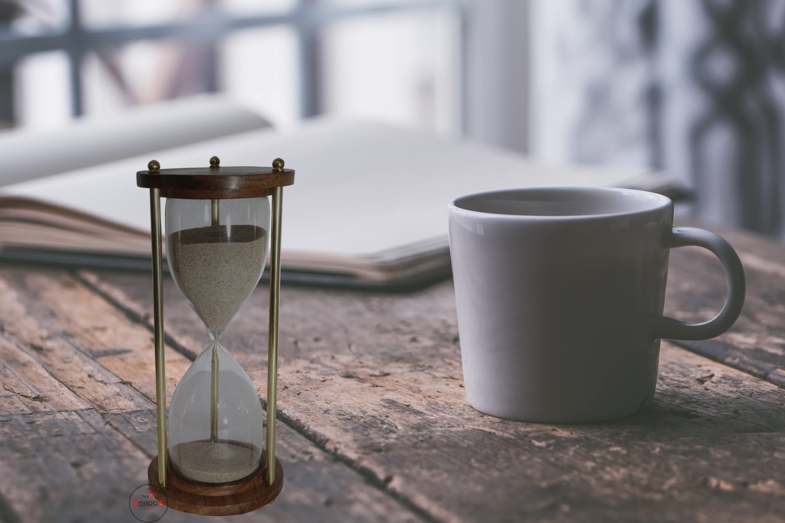 Rosewood Brass Hourglass with Qoute 7 inches 30 Minute Sand Timer | Sand Clock | Timer with Sparkling Natural Sand for Home & Kitchen Office Table Desk